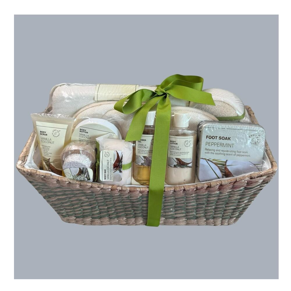 Cru De Provence 10 Pcs Gift Set Bath Spa Basket Vanilla Coconut Scent New Sealed